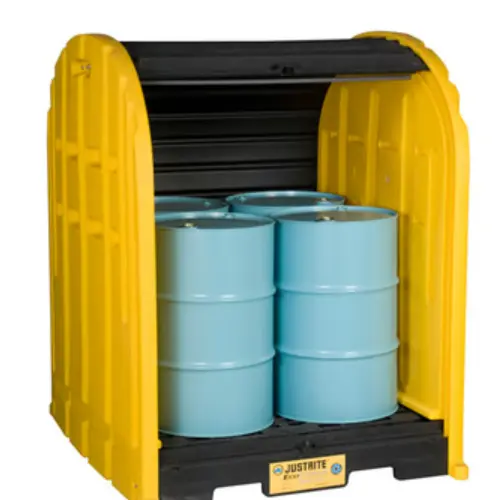 Gabinete Exterior 4 Barriles Justrite: de Polietileno Reciclado, con Puerta Enrollable